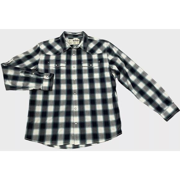 Mens Shirt Large Pearl Snap Western Cowboy Casual Checkered pattern - Picture 2 of 9